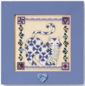 Mill Hill Jim Shore Quilted Cats Cross Stitch Kit -Sapphire JS14-8402