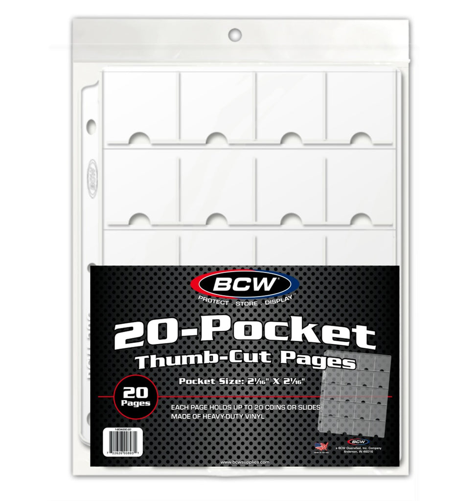 20-Pocket Vinyl Pages with Thumb Cut - Coin & Currency Pages - Hobby Master - hobbymasterstore
